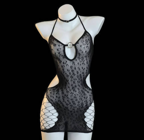 Sexy Mesh Bodycon Crotchless Hollow-out Tear-away Dress