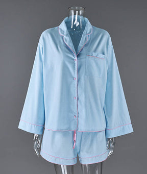Baby Blue Cotton Soft Cardigan Two-Piece Loungewear