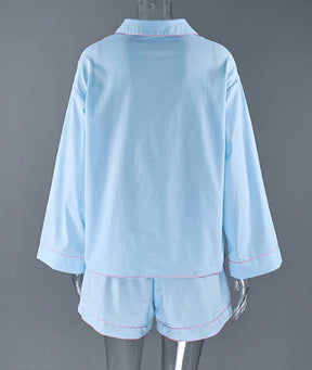 Baby Blue Cotton Soft Cardigan Two-Piece Loungewear