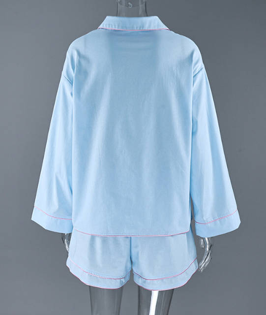 Baby Blue Cotton Soft Cardigan Two-Piece Loungewear