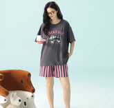 Soft Cotton Comfortable Cardigan Shorts Two-Piece Loungewear Set-A
