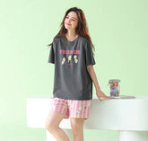 Soft Cotton Comfortable Cardigan Shorts Two-Piece Loungewear Set-B
