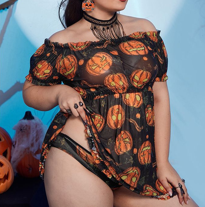 Plus Size Sexy Lingerie Sexy Mesh Pumpkin Print Nightdress Halloween Plus Size Sexy Lingerie Sexy Mesh Pumpkin Print Nightdress Halloween
