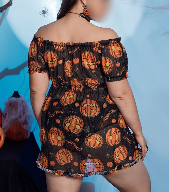 Plus Size Sexy Lingerie Sexy Mesh Pumpkin Print Nightdress Halloween Plus Size Sexy Lingerie Sexy Mesh Pumpkin Print Nightdress Halloween