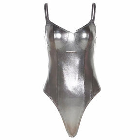 Metallic Sheen Spaghetti Strap Corset Bodysuit