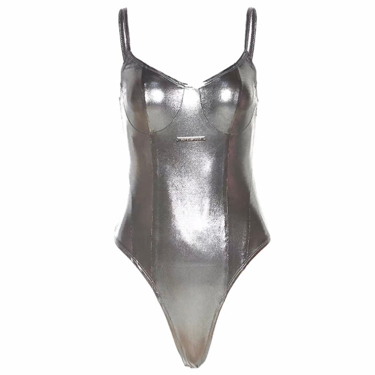 Metallic Sheen Spaghetti Strap Corset Bodysuit