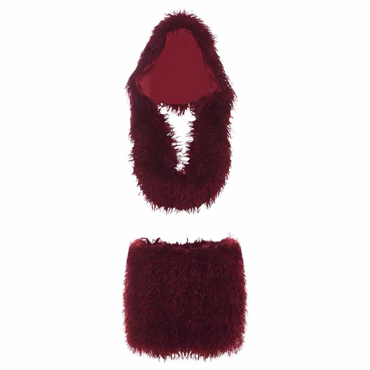 Plush Textured Faux Fur Crop Top and Mini Skirt Set