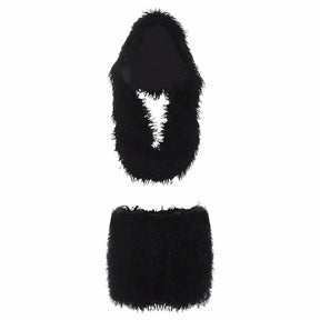 Plush Textured Faux Fur Crop Top and Mini Skirt Set