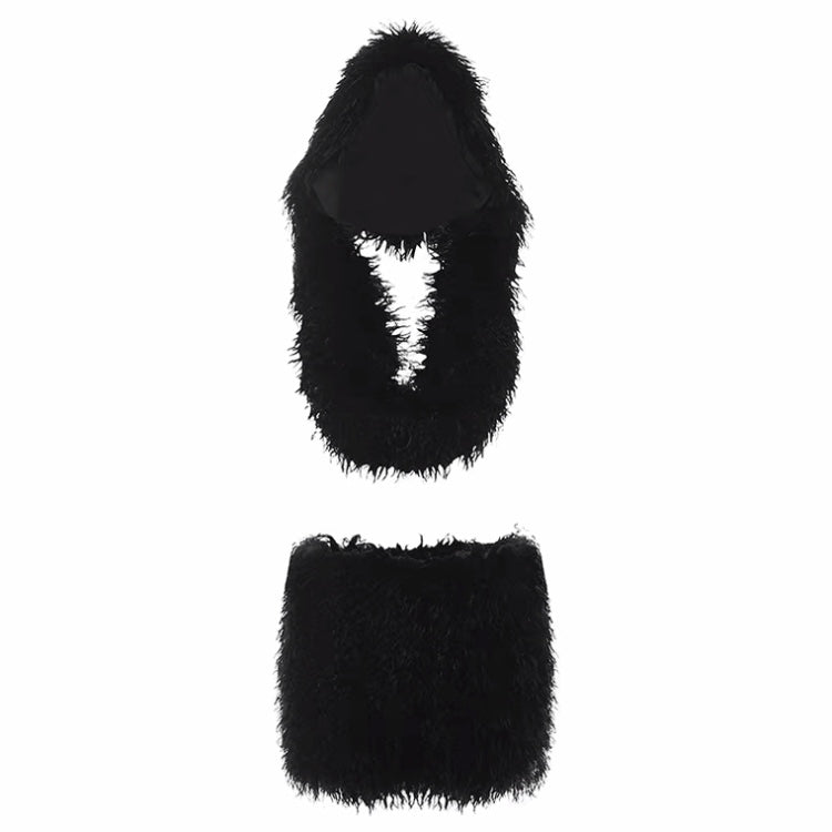 Plush Textured Faux Fur Crop Top and Mini Skirt Set