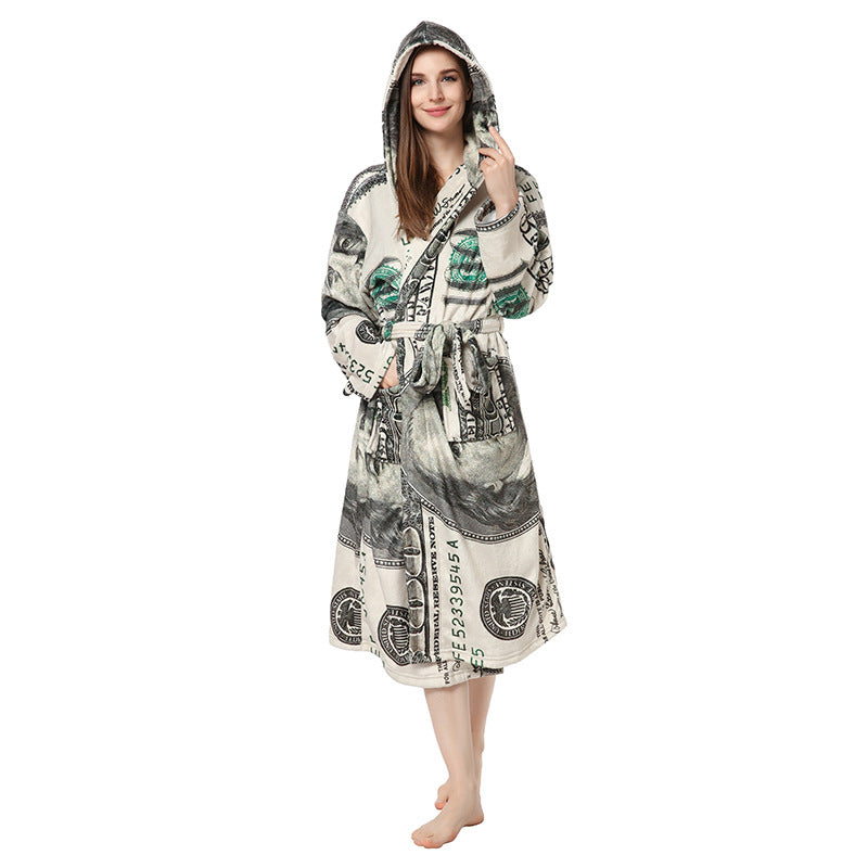 New Personality Print Couple Hooded Robe