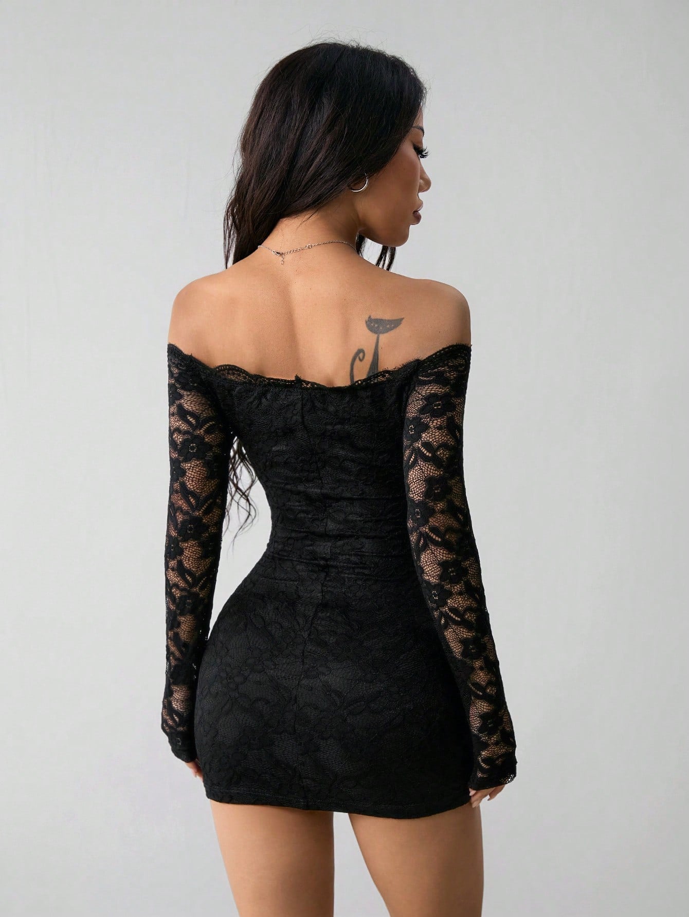 Off-Shoulder Long Sleeve Lace Bodycon Mini Dress