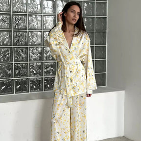 Floral Satin Long-Sleeve Pajama Set