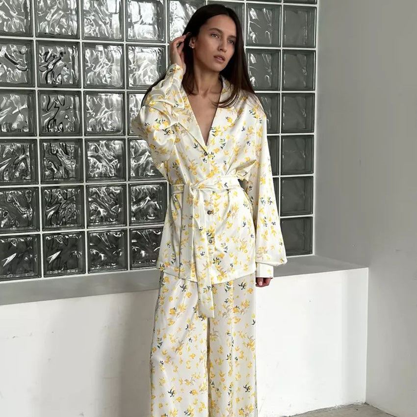 Floral Satin Long-Sleeve Pajama Set