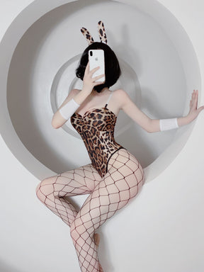 Sexy Leopard Print Net Stockings Sexy Bodysuit