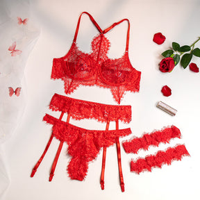 Halter Allover Lace Embroidery Sexy Lingerie Set