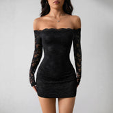Off-Shoulder Long Sleeve Lace Bodycon Mini Dress