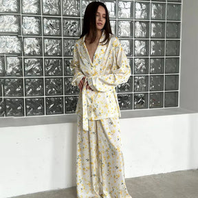 Floral Satin Long-Sleeve Pajama Set