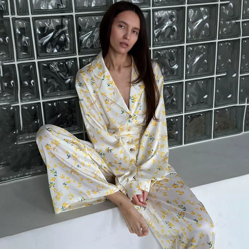 Floral Satin Long-Sleeve Pajama Set