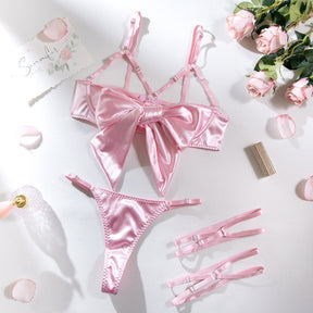 Satin Bow Knot Open Brust Sexy Lingerie Set