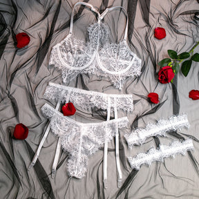 Halter Allover Lace Embroidery Sexy Lingerie Set