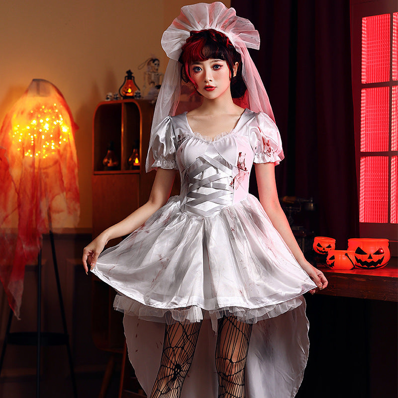 Vintage Horror Wedding Bride Costume Cosplay Outfit
