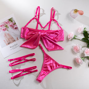 Satin Bow Knot Open Brust Sexy Lingerie Set