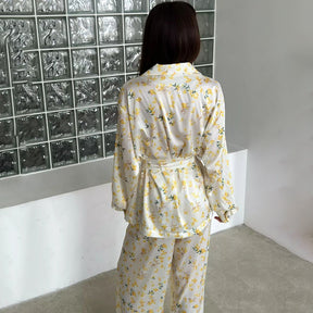Floral Satin Long-Sleeve Pajama Set
