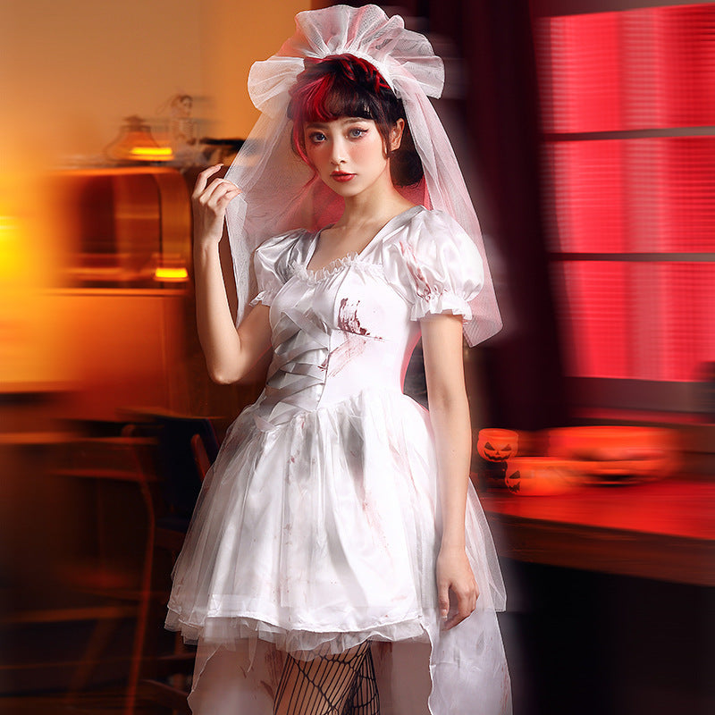 Vintage Horror Wedding Bride Costume Cosplay Outfit