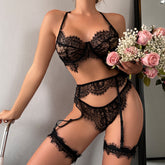 Halter Allover Lace Embroidery Sexy Lingerie Set