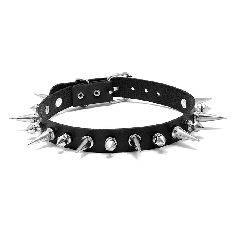 Black punk rock leather necklace