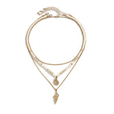 Layered Beaded Necklace with Shell Pendant