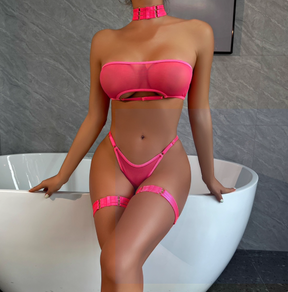 Sexy Bandeau Mesh Lingerie Set with Straps and Choker