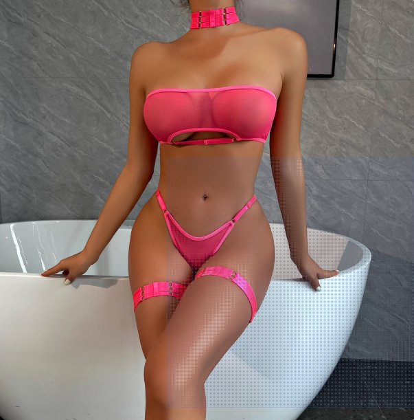 Sexy Bandeau Mesh Lingerie Set with Straps and Choker