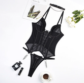 Black Sheer Corset Lingerie with Metal Chain Details