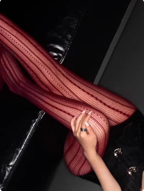 Red Striped Lace Fishnet Tights