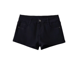 Furry Studded Belt with Black Low-Waist Denim Shorts Set