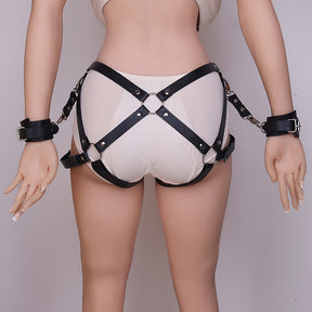 PU Leather Bondage With Handcuffs Bandage Set