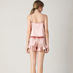 Silk V-Neck Sling Shorts Two-Piece Pajamas