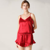 Silk V-Neck Sling Shorts Two-Piece Pajamas