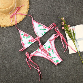 Sexy Micro Bikini with Contrast Print Strap Swimsuit