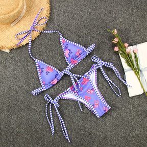 Sexy Micro Bikini with Contrast Print Strap Swimsuit