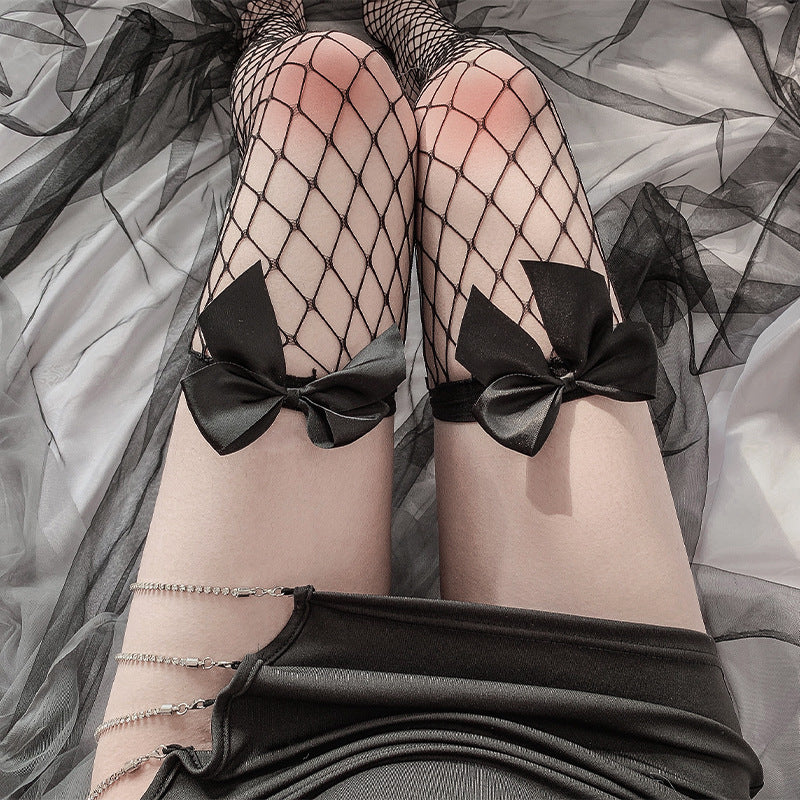 Thin bow stockings Sexy Thigh High Fishnet