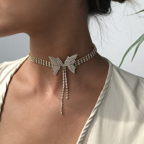 Butterfly Sexy Chunky Choker Necklace Rhinestone