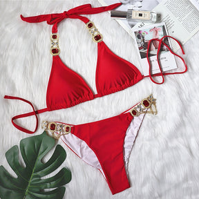 Crystal Diamond Chain Swimwear Rhinestone Bikini