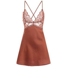 Sexy Lace Patchwork Satin Chemises - Sexyzara