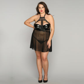 Plus Size Chemise Allover Lace Sheer Hollow Out Sexy Chemise