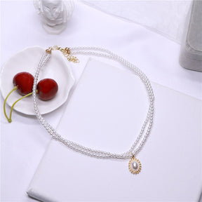 Vintage Double Pearl Necklace Chain Choker