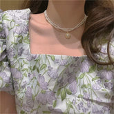 Vintage Double Pearl Necklace Chain Choker