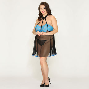 Plus Size Chemise Sheer Lace Contrasting Colors Sexy Chemise
