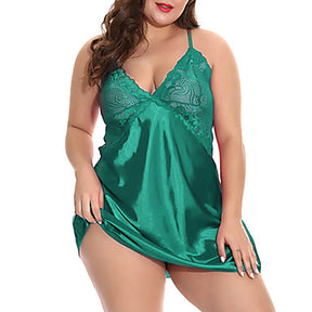 Plus Size Chemise Satin Sheer Lace Sexy Chemise